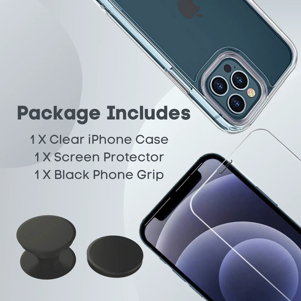 IPhone 12 Pro / Pro Max / Mini Clear Case w/ Screen Protector Phone Grip Bundle - Image 2 of 4