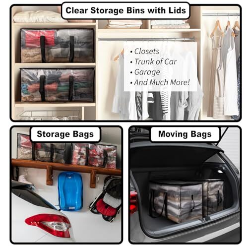 Heavy Duty Moving Bags or Storage Bags – Storage Bins with Lids, 8 Pack Clear - Picture 4 of 7