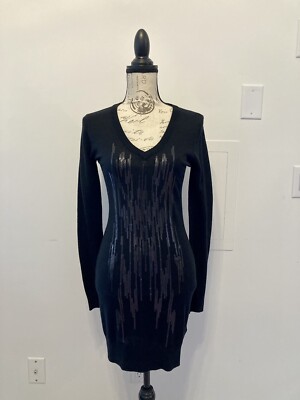 Ted Baker Mini Wool and Silk Blend Black Sequin Bodycon Dress