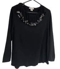 Norton & Co Med Acrylic Black Pullover Fashion Knit Sweater Yarn Tassels Bling