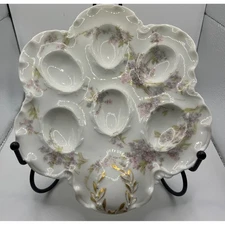 Haviland France Porcelain Egg Plate Lilac Floral Gold Trim Vintage