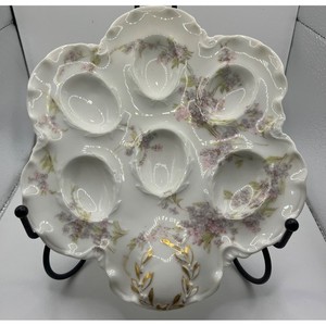 Haviland France Porcelain Egg Plate Lilac Floral Gold Trim Vintage