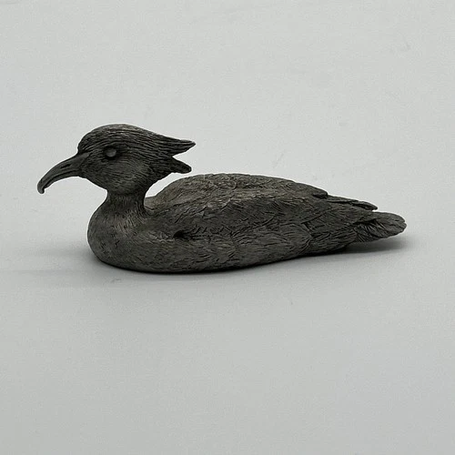 Bob Rioux Miniature Pewter Duck Red Breasted Merganser Signed Rare 3" Vintage