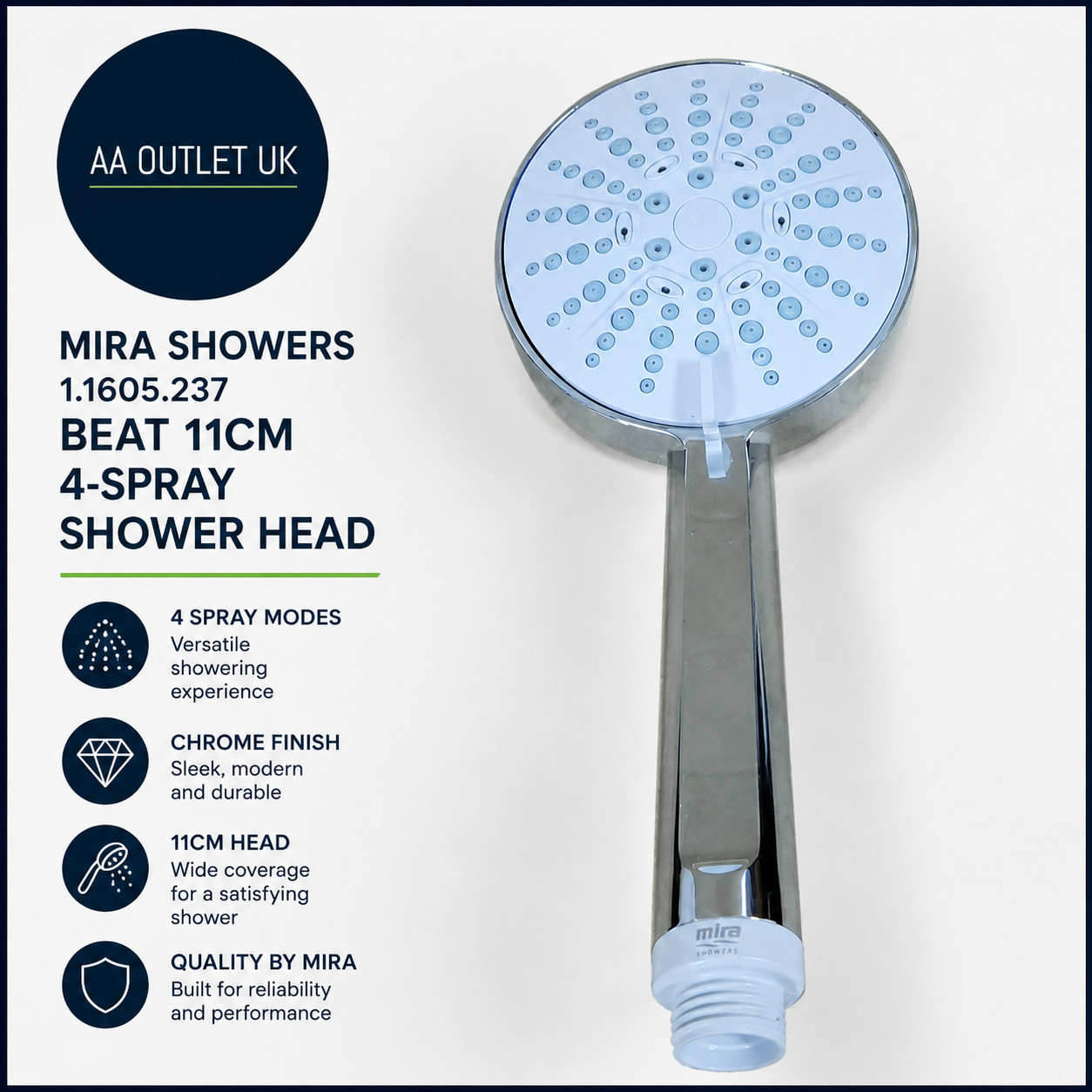Mira Showers 1.1605.237 Beat 11cm 4 Spray Shower Head Wall Mounted Chrome