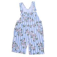 Vintage 80s 90s overall shorts floral rose blue stripe cottagecore hippie sz M