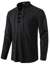 JEMITOP Men's Vintage Renaissance Costume Long Sleeve Lace Up Large, Black