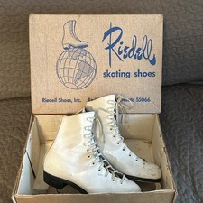 Vintage Riedell White Leather Figure Skates Sheffield Steel Blades Size 8 2/3