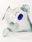 Blenko Style Art Glass Open-Mouth Fish Bowl Vase 8-1/2" Tall Dark Blue Eyes