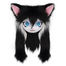SMILETERNIT Animal Head Cat Fursuit Cut Mask Halloween One Size, Blackwhite