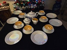 Vintage 6 place setting/ 23 piece Lusterware Tea set Gold Trim