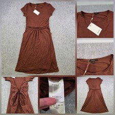 Quince Tencel Jersey Ruched Waist Dress Womens Medium Brown Midi Short Sleeve