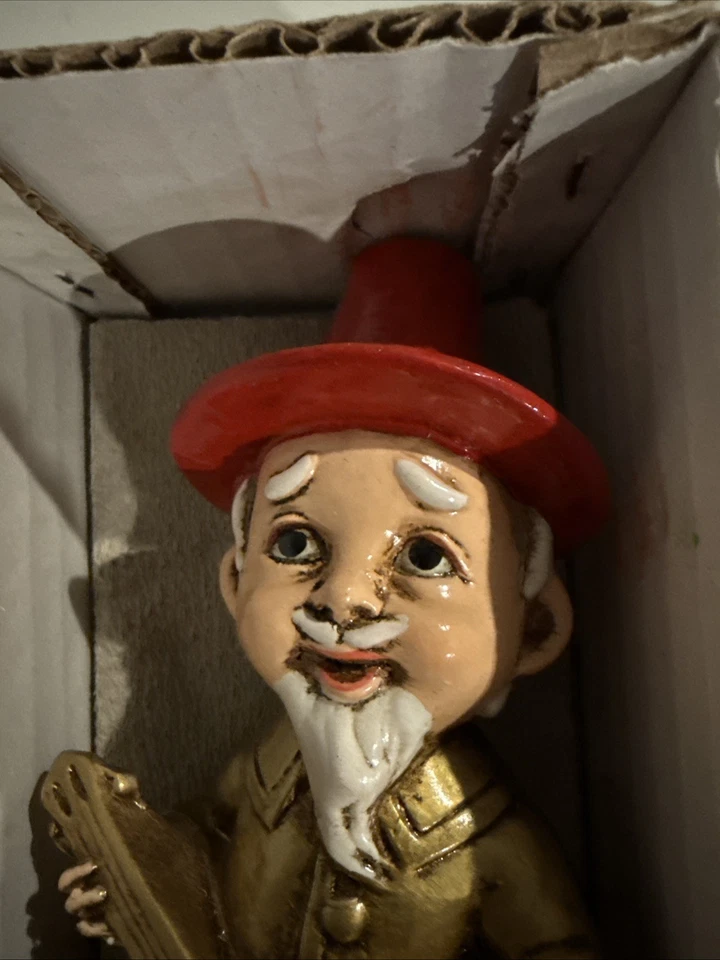 "Estatuilla de duendes vintage de papel maché Japón Navidad banjo elfo gnomos 7""" Foto 2 de 4