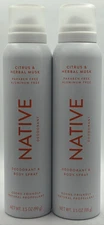 2PK Native Spray Deodorant ~ Citrus & Herbal Musk ~ 3.5 OZ EA ~ NEW ~ FAST SHIP