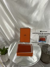 Authentic Hermes Calvi Compact Card Holder Wallet Orange Leather with BOX