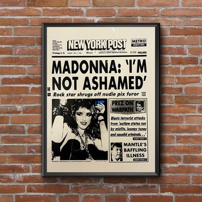 Ma.donna, I'm Not Ashamed Vintage New York Post Newspaper Style Art Decor Poster