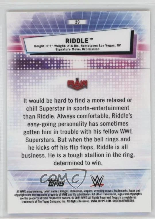 2021 Topps Chrome WWE Gold Refractor /50 Matt Riddle Riddle #29 - Image 2 of 2