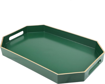 Green Decorative Tray with Handles, Versatile Serving Tray for Coffee Table, Ott