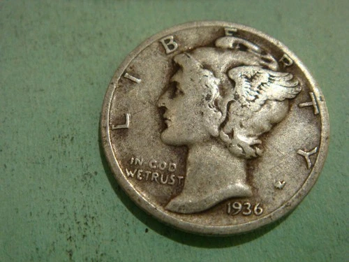 1936 P  Mercury Dime - Fine cond album filler , actual coin in photo