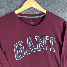 GANT T Shirt Mens Medium Red Long Sleeve Crew Neck Casual Varsity Cotton