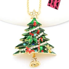 New Fashion Women Green Lovely Enamel Christmas Tree Crystal Sweater Necklace