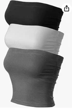MixMatchy Women's 3 Pack Double Layer Tube Bandeau Top Black White Small NEW
