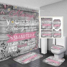 4 Piece Pink and Grey Shower Curtain Set Inspirational Quotes Girls Kids Motiva