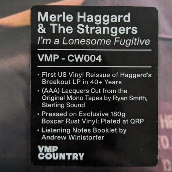 Merle Haggard and The Strangers I'm A Lonesome Fugitive Exclusive Burgundy Vinyl - Image 4 of 4