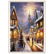 Festive Village Poster Art Print Holiday Christmas Wall Decor Painting Artwork