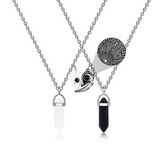 BFF Necklace for 2 Crystal Charms Best Black White Heart Pendant 100 languages