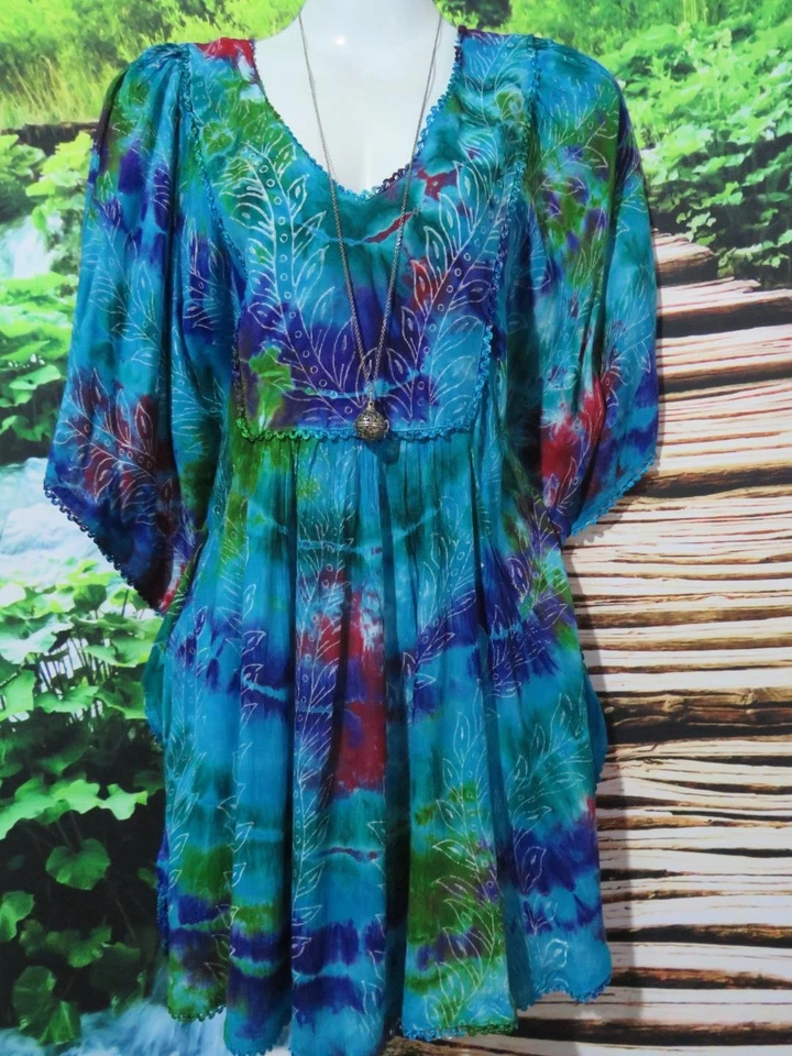 PLUS SIZE BOHO TIE DYE BATWING PTU MIX  KAFTAN TUNIC TOP FITS 12  to  26 178 CM - image 4 of 4