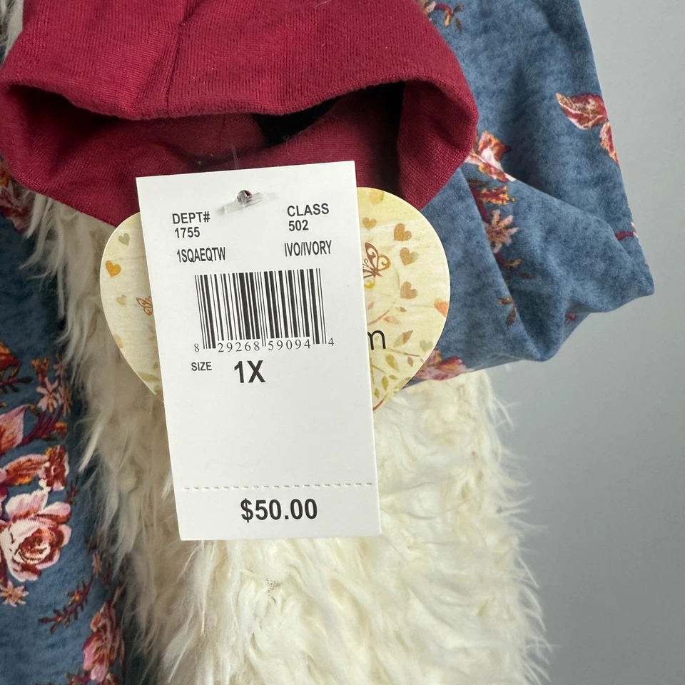 Autoestima 1X Colete de Pele Sintética Estampa Floral Manga Longa Top Azul Borgonha NOVO - Imagem 4 de 4