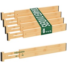 4 Pack Bamboo Drawer Dividers 2.6" High,Adjustable Spring Loaded Clothes Draw...
