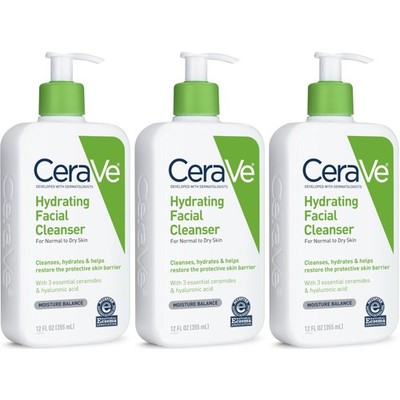 3 Pack Cerave Hydrating Facial Cleanser 12 Ounce Each