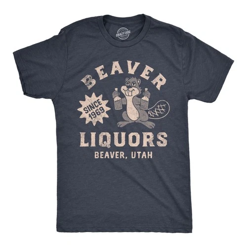 Mens Beaver Liquors T Shirt Funny Booze Bottle Drinking Joke Tee for Guys
