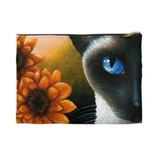 Accessory Pouch, Cosmetic Bag, Siamese Cat 575 Orange flower art by Lucie Dumas
