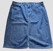 Eddie Bauer Jean Skirt Women s SZ 14P Denim Western Boho Country Dark Blue Midi