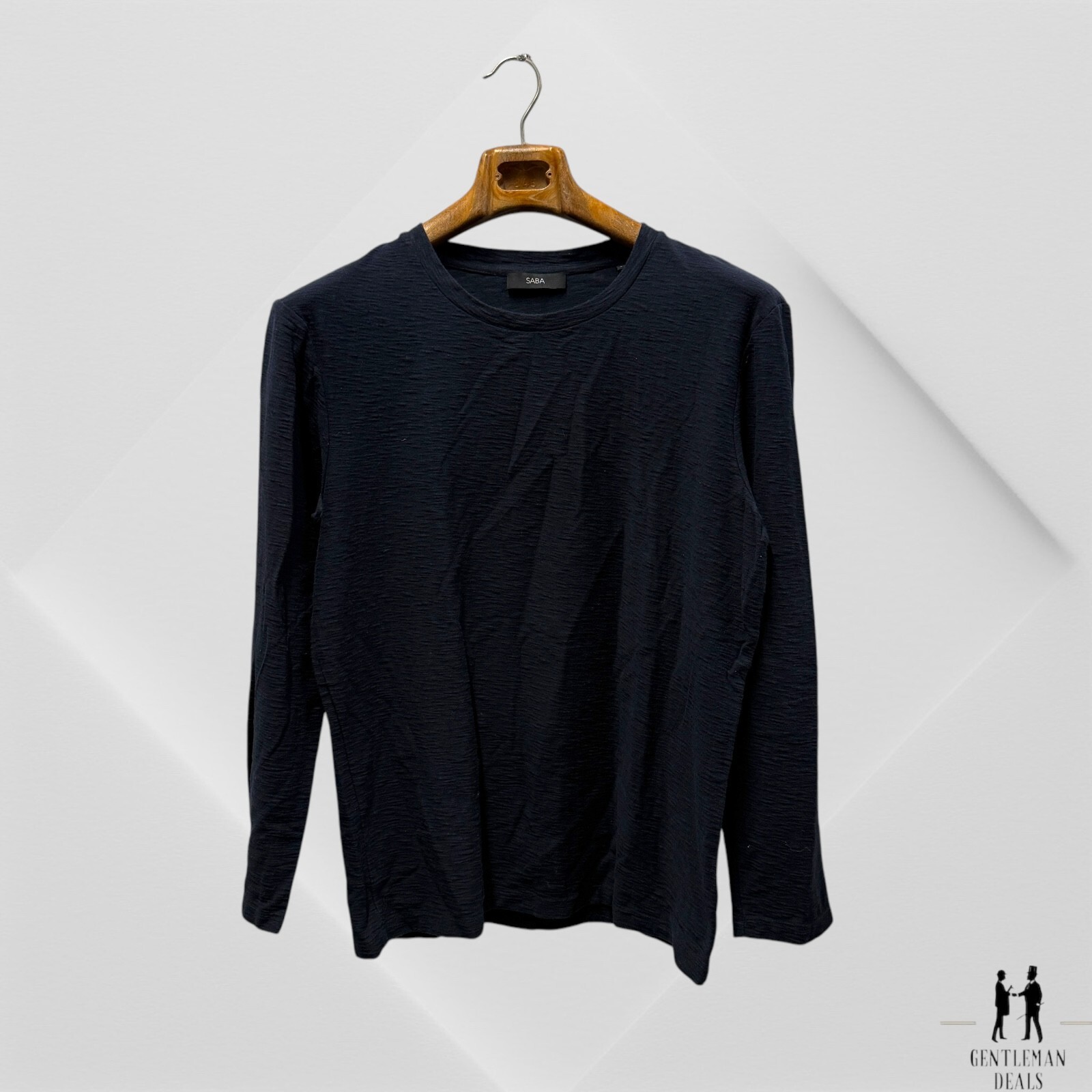 Saba Samuel 100% Cotton Crew Neck Knit Navy Blue Size Large L Long Sleeve