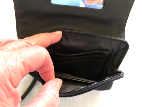 TOMMY HILFIGER Black Fabric Red White Logo Detail Wallet Adjustable Wristlet - Picture 9 of 11
