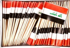 Box of 100 Iraq Toothpick Flags, 100 Small Mini Iraqi Flag Cupcake Picks