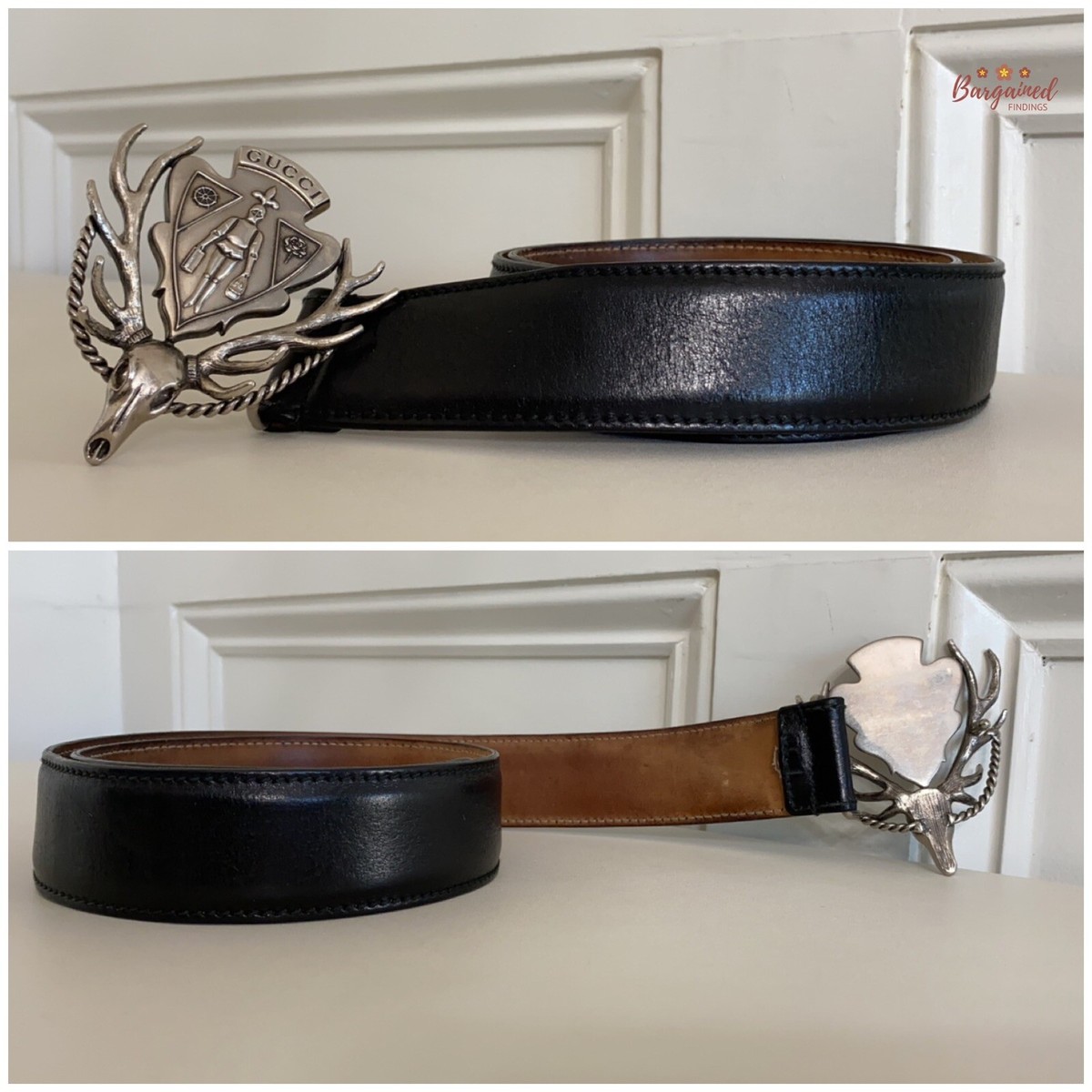 Authentic Gucci Black Calfskin Leather Silver Antler Crest Authentic Gucci Black Calfskin Leather Silver Antler Crest