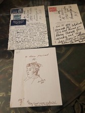 David Burliuk 2  Hand Written postcards + sketch on the back of Fund Raiser Card