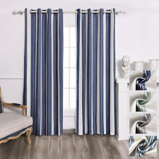 2Pc Chris Vertical Stripe Linen Curtain Blackout Farmhouse Grommet Windows Darpe