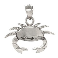 14k White Gold 3D Crab Cancer Zodiac Sign Charm Pendant 3.6 grams