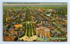 Richmond Virginia Monument Avenue Lee Monument Linen Postcard c.1940