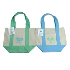 New Lot of 2 Trader Joe's Mini Canvas Tote Bag BLUE GREEN Limited Edition Pastel