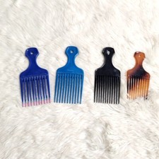 Set Of 4 Vtg 90s Comb Textured Hair Pick Lift USA Pic Plastic Blue Black Brown