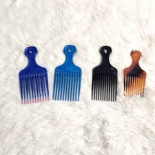 Set Of 4 Vtg 90s Comb Textured Hair Pick Lift USA Pic Plastic Blue Black Brown