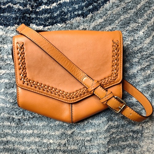 Sandro Camel Leather Crossbody Bag Lou M Curcuma Adjustable Strap Purse
