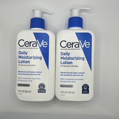 Cerave Daily Moisturizing Face and Body Lotion Normal and Dry Skin, 12 oz 2 Pack