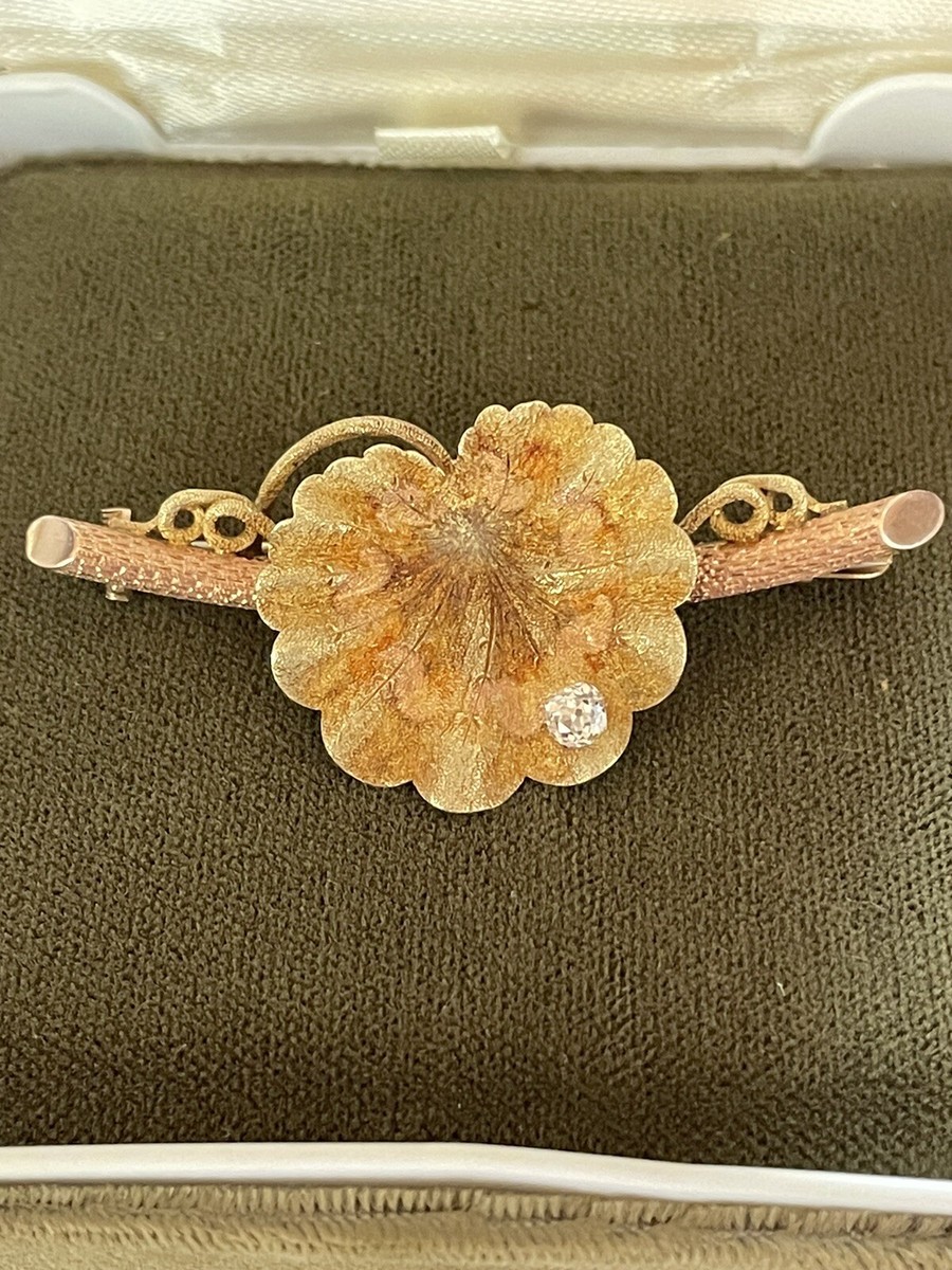 Antique Diamond And 18k Gold Art Nouveau Lily Brooch Bar Pin UK